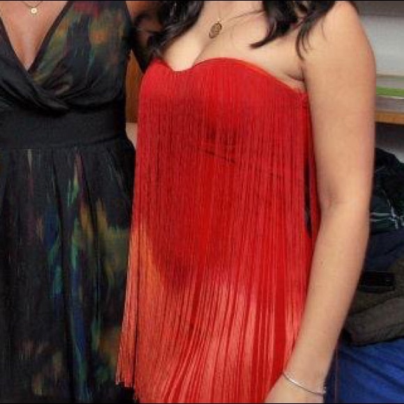 Red dress with red and orange fringe - Picture 4 of 4